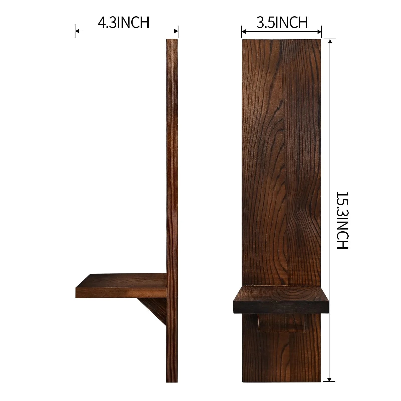 Wooden shelf with dimensions labeled on a white background