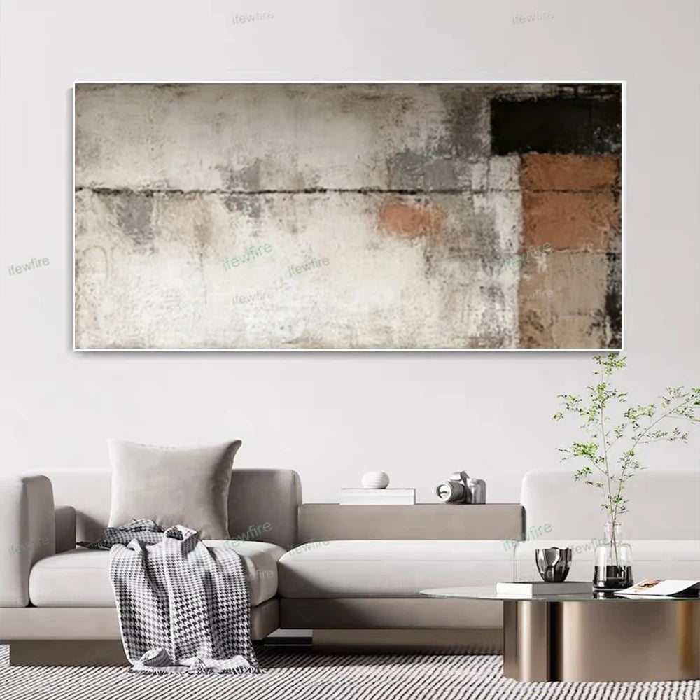 Modern living room with abstract art on the wall