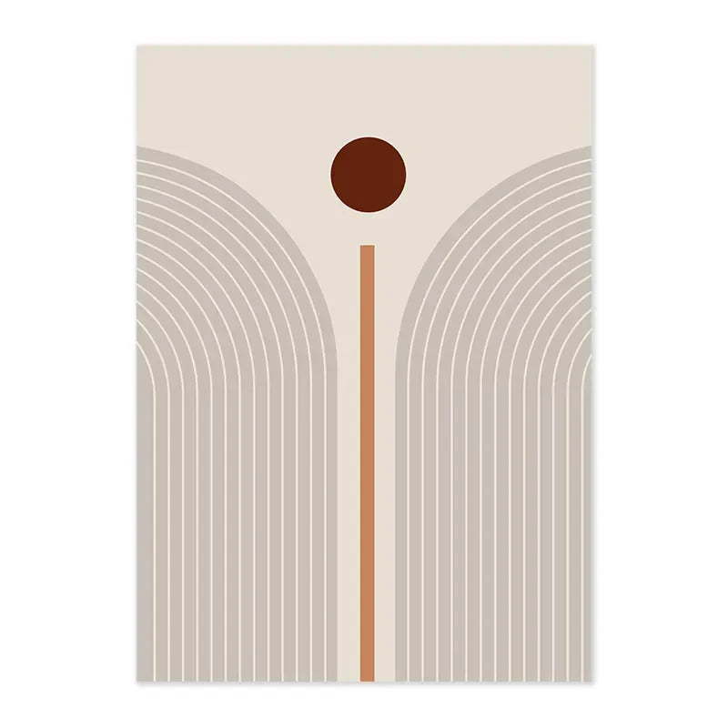 Abstract design with curved lines and a central circle on a beige background