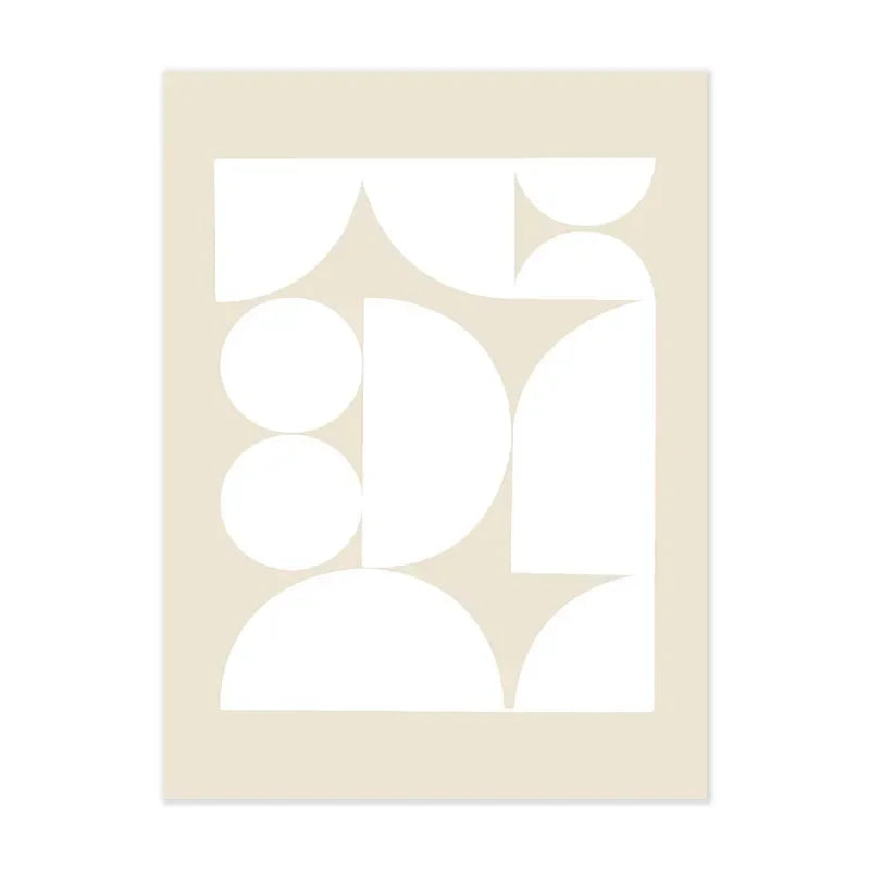 Geometric pattern with white shapes on a beige background