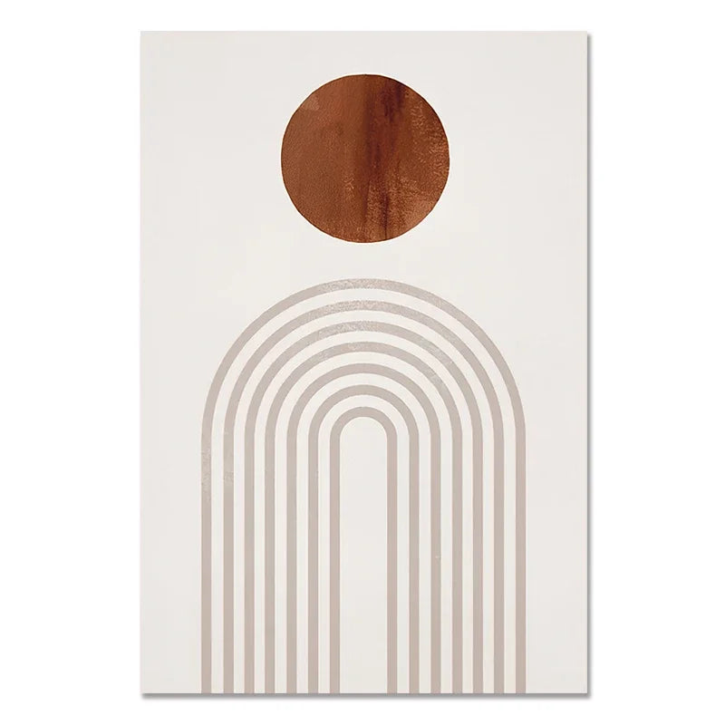 Geometric design with a brown circle and beige arches on a white background
