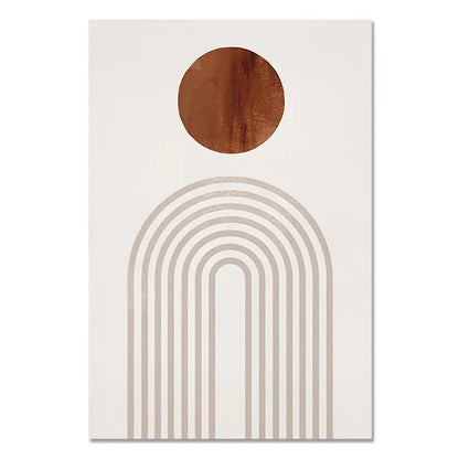 Geometric design with a brown circle and beige arches on a white background