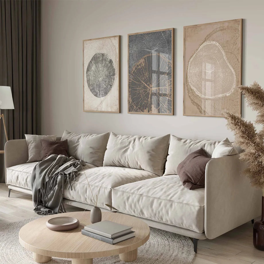 Rustic Tree Rings Abstract Nordic Wall Art Fine Art Canvas Prints Neutral Tones Beige/Gray/Black Wood Pictures For Living Room Dining Room Art Decor 2025