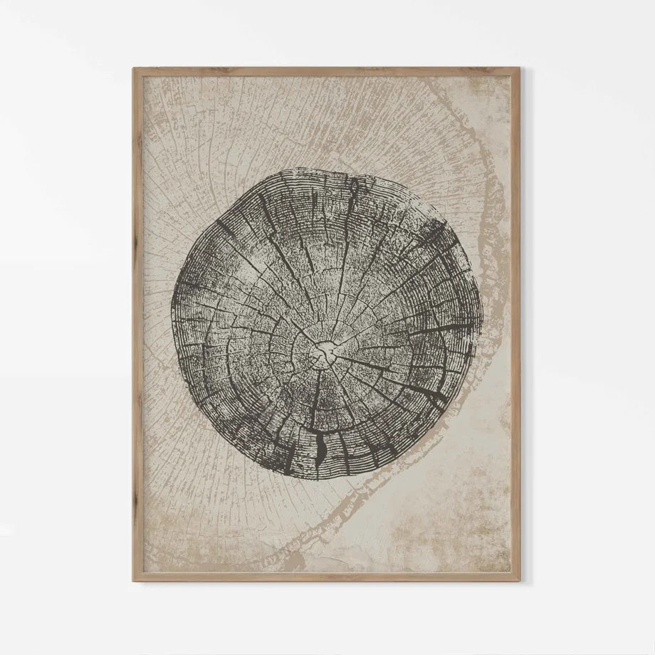 Rustic Tree Rings Abstract Nordic Wall Art Fine Art Canvas Prints Neutral Tones Beige/Gray/Black Wood Pictures For Living Room Dining Room Art Decor 2025