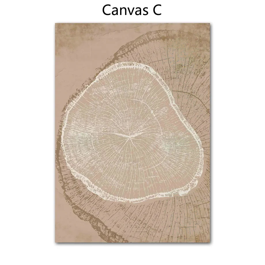 Rustic Tree Rings Abstract Nordic Wall Art Fine Art Canvas Prints Neutral Tones Beige/Gray/Black Wood Pictures For Living Room Dining Room Art Decor 2025