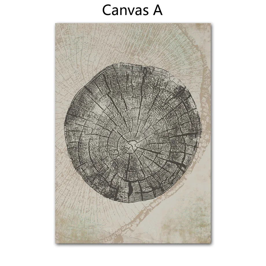 Rustic Tree Rings Abstract Nordic Wall Art Fine Art Canvas Prints Neutral Tones Beige/Gray/Black Wood Pictures For Living Room Dining Room Art Decor 2025