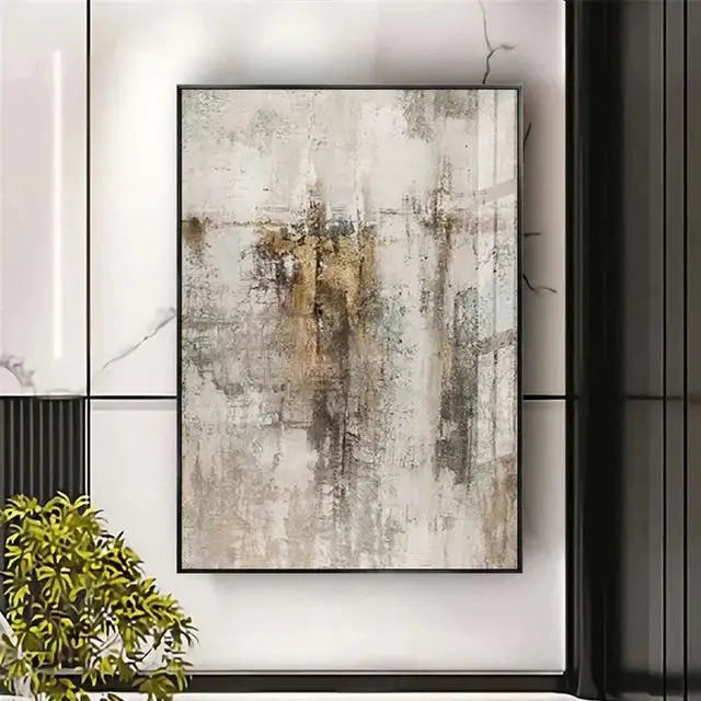 Rustic Vintage Abstract Wall Art Fine Art Canvas Print Brown Beige Contemporary Artwork For Modern Apartment Living Room Decor