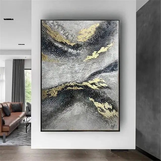 Abstract art painting in a modern living room setting