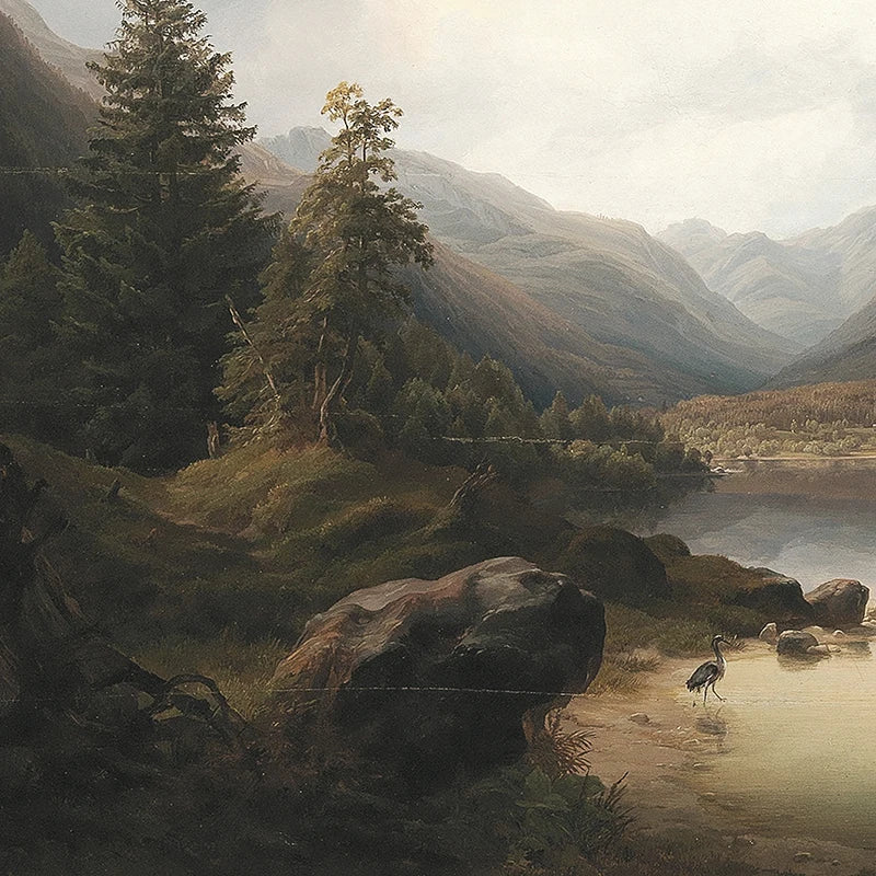 Rustic Vintage Oil Painting Mountain Forest Landscape Wall Art Fine Art Canvas Prints Gallery Wall Pictures For Living Room Dining Room Art Decoration