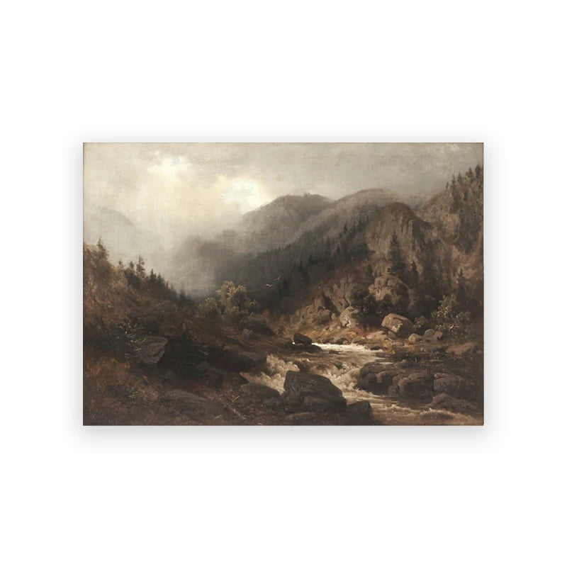 Rustic Vintage Oil Painting Mountain Forest Landscape Wall Art Fine Art Canvas Prints Gallery Wall Pictures For Living Room Dining Room Art Decoration 2025
