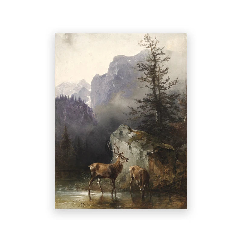 Rustic Vintage Oil Painting Mountain Forest Landscape Wall Art Fine Art Canvas Prints Gallery Wall Pictures For Living Room Dining Room Art Decoration 2025