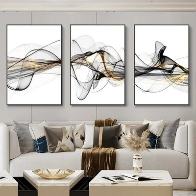 Set of 3Pcs Abstract Flowing Landscape Wall Art Fine Art Canvas Prints Auspicious Pictures For Living Room Home Office