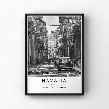 Cuba Havana Black & White Travel Poster Wall Art Fine Art Canvas Prints Pictures For Living Room Dining Room
