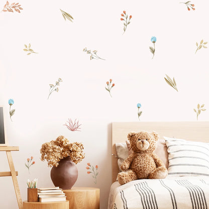 Pretty Wild Meadow Herbs & Flowers Wall Stickers For Living Room Removable PVC Vinyl Peel & Stick Wall Decals For Creative DIY Home Decor