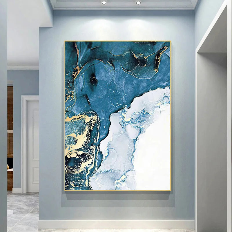 Shades Of Blue Liquid Marble Print Wall Art Fine Art Canvas Prints Chic Abstract Pictures For Living Room Entryway Foyer Art For Contemporary Interiors 2025