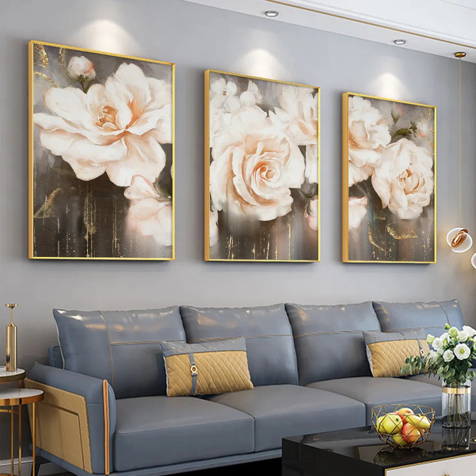 Pink Beige Petals Big Floral Wall Art Fine Art Canvas Prints Elegant Abstract Botanical Pictures For Living Room Bedroom Art Decor