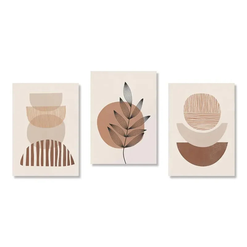 Set of 3 Pcs Abstract Geometric Earthy Tones Minimalist Wall Art Fine Art Canvas Prints Pictures For Living Room Dining Room Neutral Home Decor