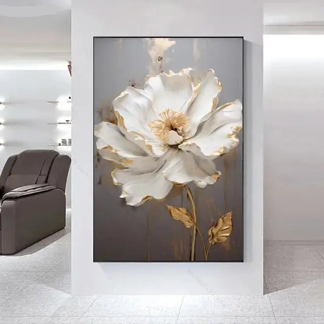 Big White Floral Wall Art Fine Art Canvas Prints Modern Botany Pictures For Living Room Dining Room Entrance Hallway Wall Decoration