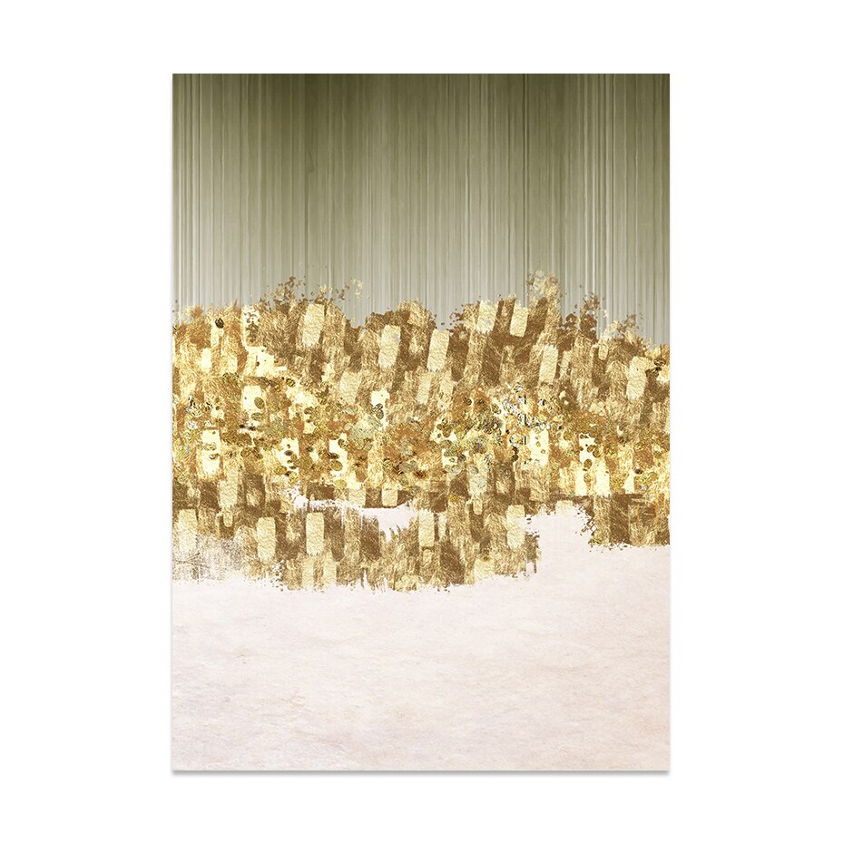 Modern Abstract Green Golden Rain Wall Art Fine Art Canvas Prints Chic Pictures For Luxury Apartment Living Room Salon Art Decor