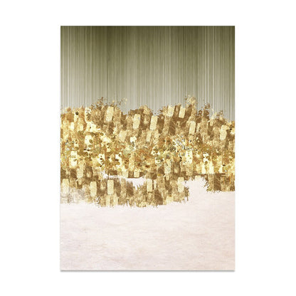 Modern Abstract Green Golden Rain Wall Art Fine Art Canvas Prints Chic Pictures For Luxury Apartment Living Room Salon Art Decor