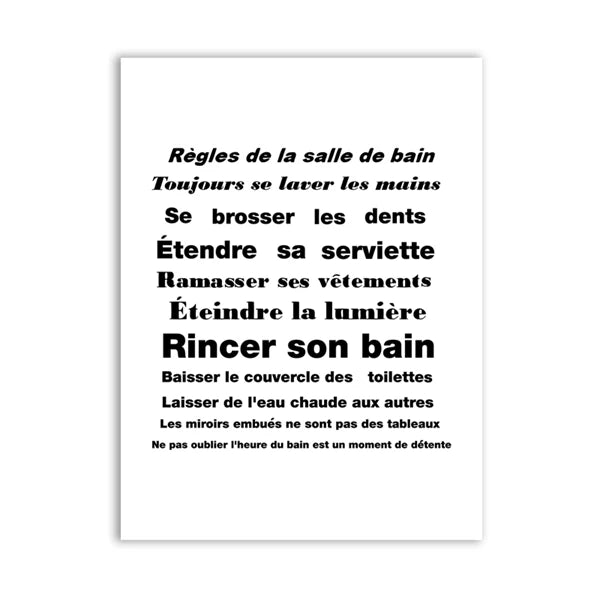 French Quotes Amusing Bathroom Rules WC Wall Art Fine Art Canvas Prints Typographic Quotations Black White Pictures Posters For Bathroom Toilet Room WC Wall Decor 2025