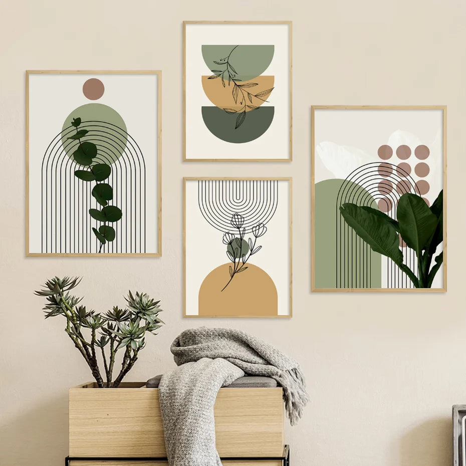 Modern Abstract Wall Art Geometric Line Shape And Form Fine Art Canvas Prints Black Beige Terracotta Pictures For Living Room Decor