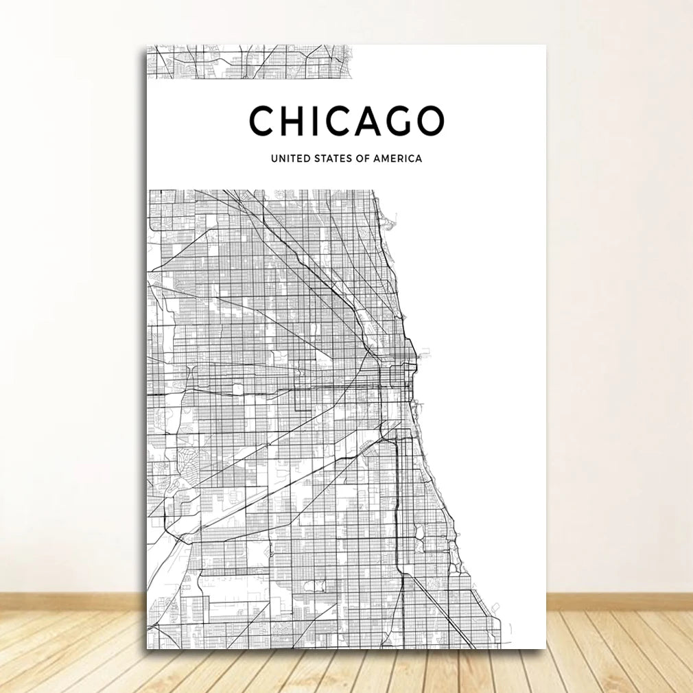 London Paris New York Amsterdam City Map Wall Art Fine Art Canvas Prints Black White Posters Pictures For Living Room Home Office Decor