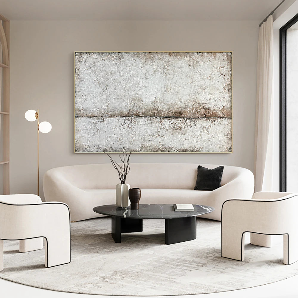 * Hand Painted * Minimalist Urban Abstract Landscape Painting Thick Brush Textured Wall Art Neutral Colors Hand Painted Acrylic Oil On Canvas Picture For Modern Living Room