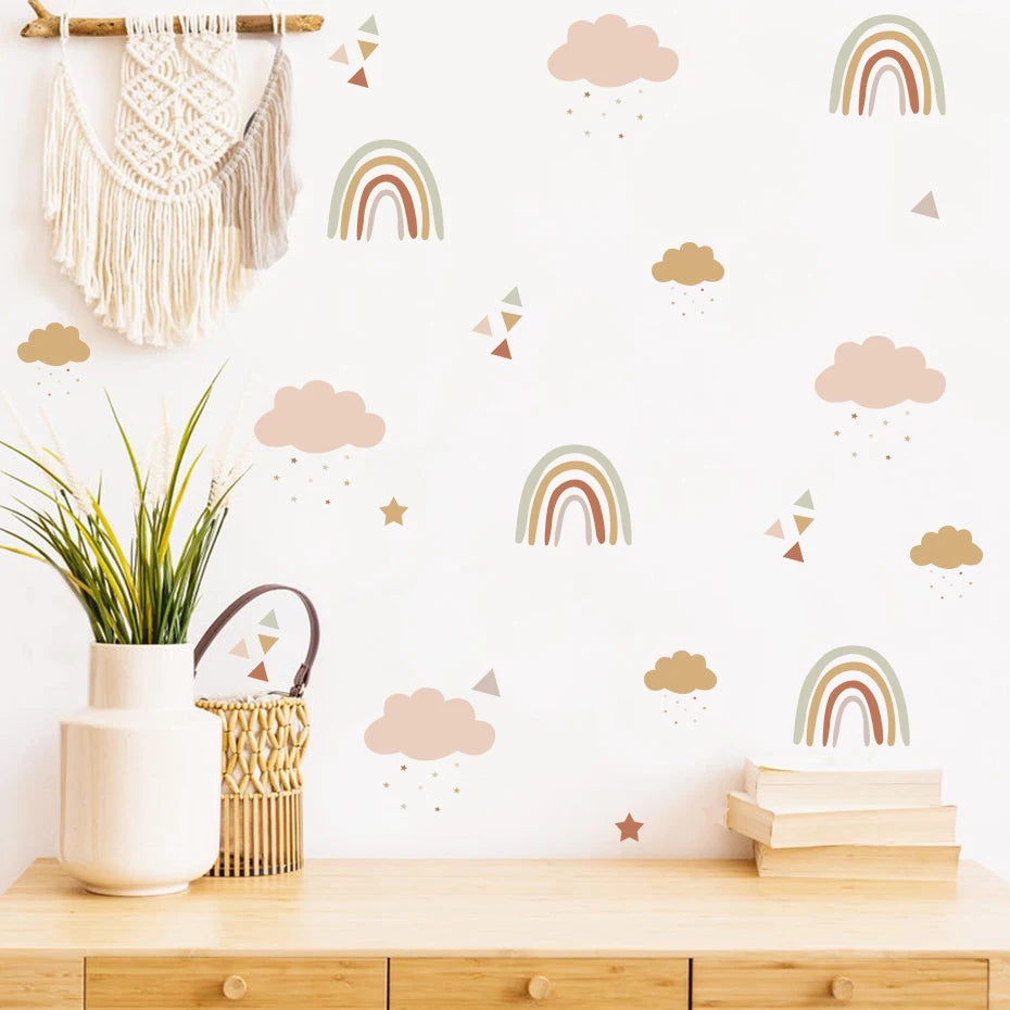 Rainbow Clouds & Dots Nursery Wall Decals Removable Peel & Stick PVC Wall Stickers For Baby's Room Children's Bedroom Creative DIY Home Decor