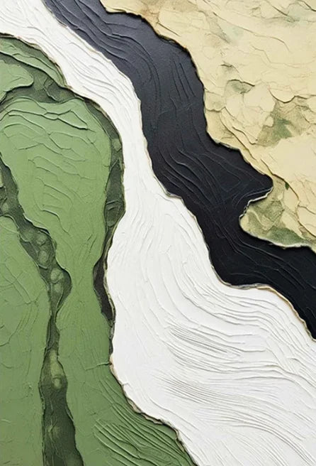 Large Format Abstract Wall Art Fine Art Canvas Prints Green Beige Golden Flowing Textural Design Pictures For Modern Apartment Living Room Foyer Art Decor