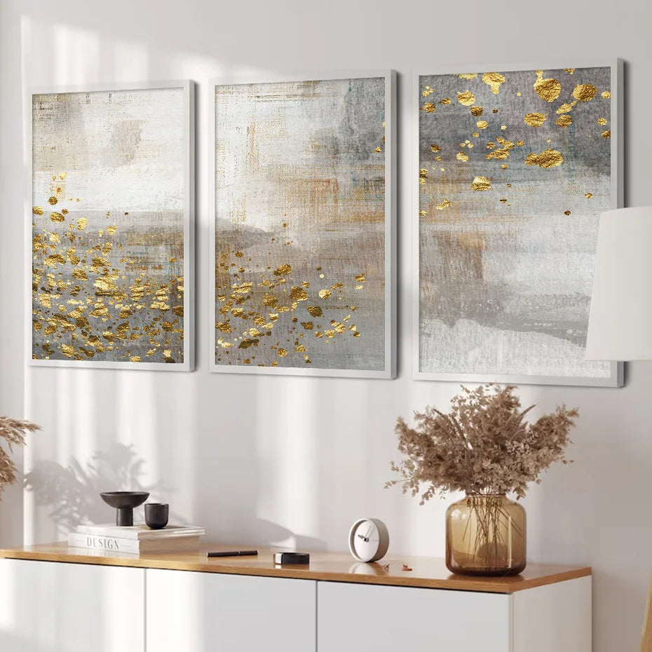 Beige Gray Golden Speckled Vintage Abstract Wall Art Fine Art Canvas Prints Contemporary Pictures for Elegant Interiors
