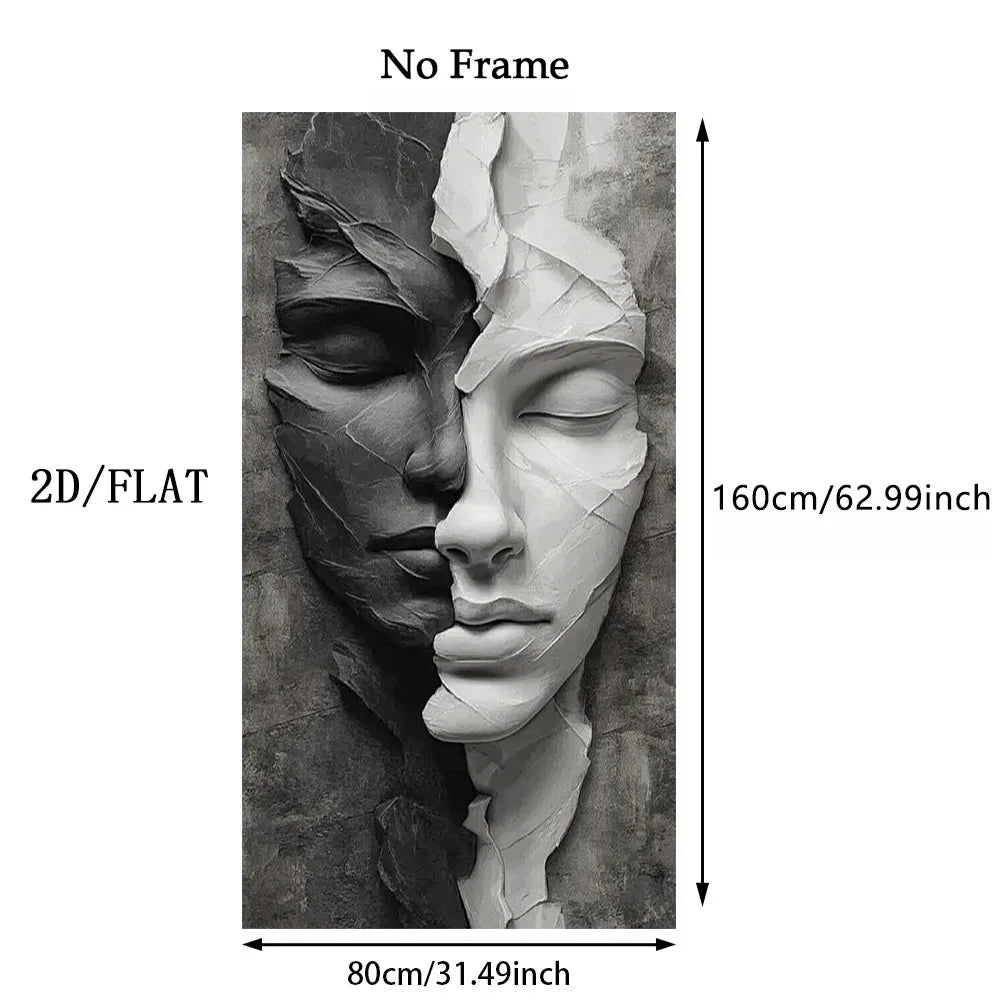 Abstract Dual‑Tone Face Wall Art – Modern Black and White Design 2D Canvas Print for Contemporary Apartment Décor & Stylish Interiors