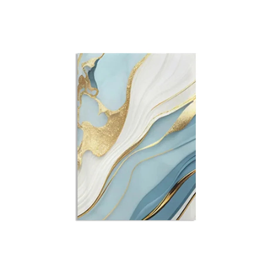 Modern Abstract Golden Blue Liquid Marble Print Wall Art Fine Art Canvas Prints Pictures For Living Room Bedroom Nordic Home Decor