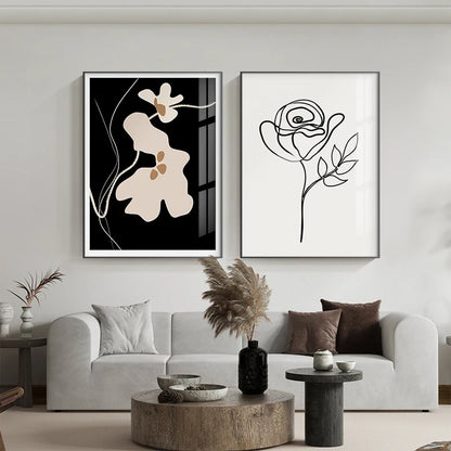 Modern Minimalist Black White Beige Wall Art Fine Art Canvas Prints Abstract Botanical Pictures For Living Room Bedroom Home Office Art Decor