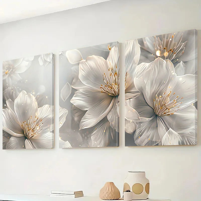 Set of 3Pcs Neutral Tones White Floral Abstract Wall Art Fine Art Canvas Prints Modern Botanical Pictures For Living Room Simple Bedroom Art Decor