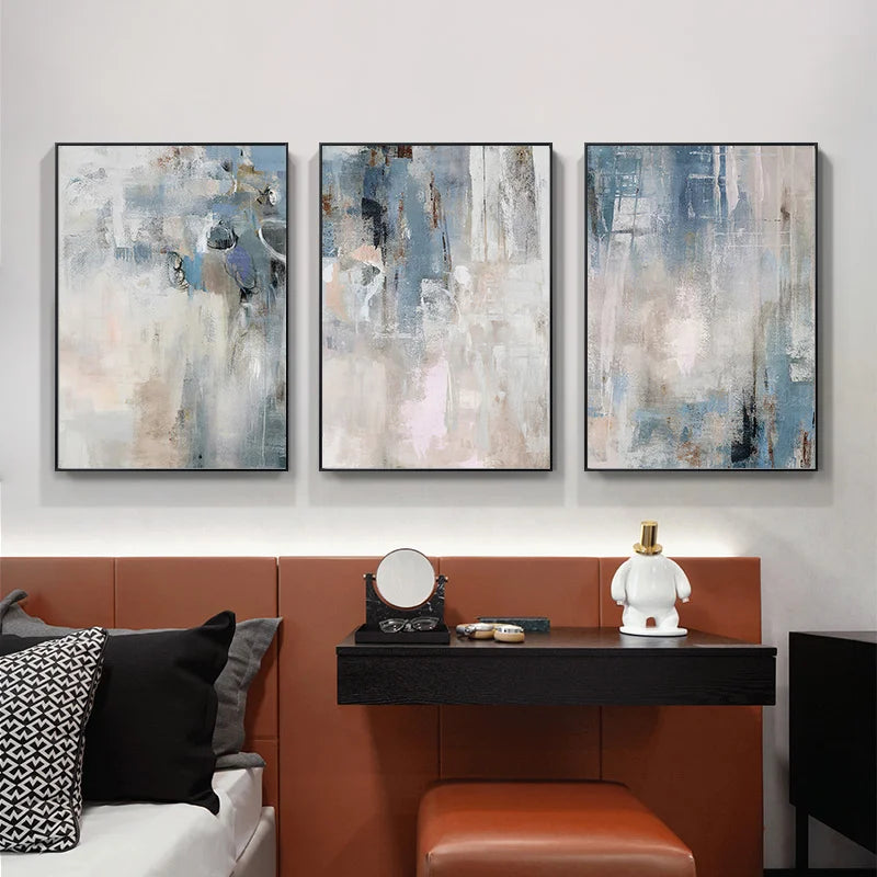 Shades Of Blue Gray Beige Abstract Wall Art Fine Art Canvas Prints Pictures For Living Room Contemporary Art For Modern Interiors