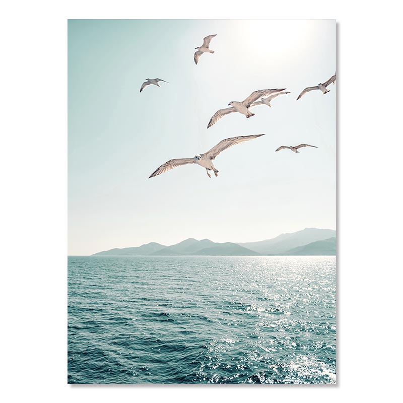 Beach Sea Ocean Poster Wall Art Canvas Painting Bridge Leaves Turtle Seagull Print Vibrant Summer Picture Nordic Home Decoration