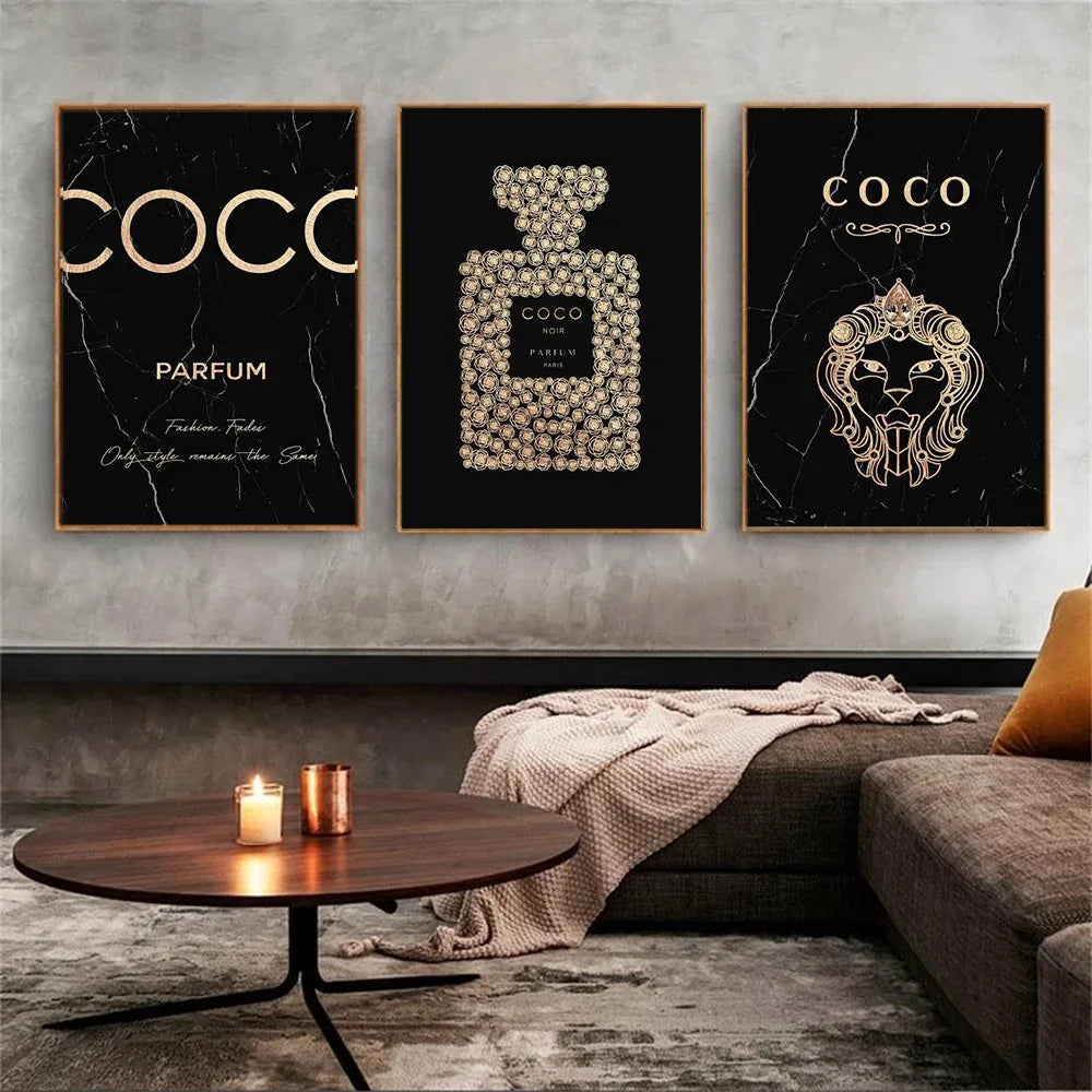 Chic French Paris Fashion Perfume Bottle Fine Art Canvas Prints Pictures For Luxury Living Room Girl's Bedroom Beauty Salon Art Decor
