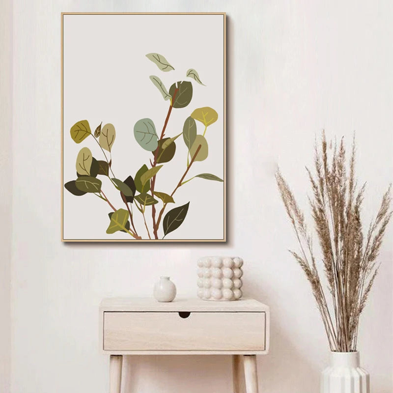 Minimalist Watercolor Cactus Potted Plant Green Leaves Wall Art Fine Art Canvas Prints Pictures For Dining Room Living Room Art Decor