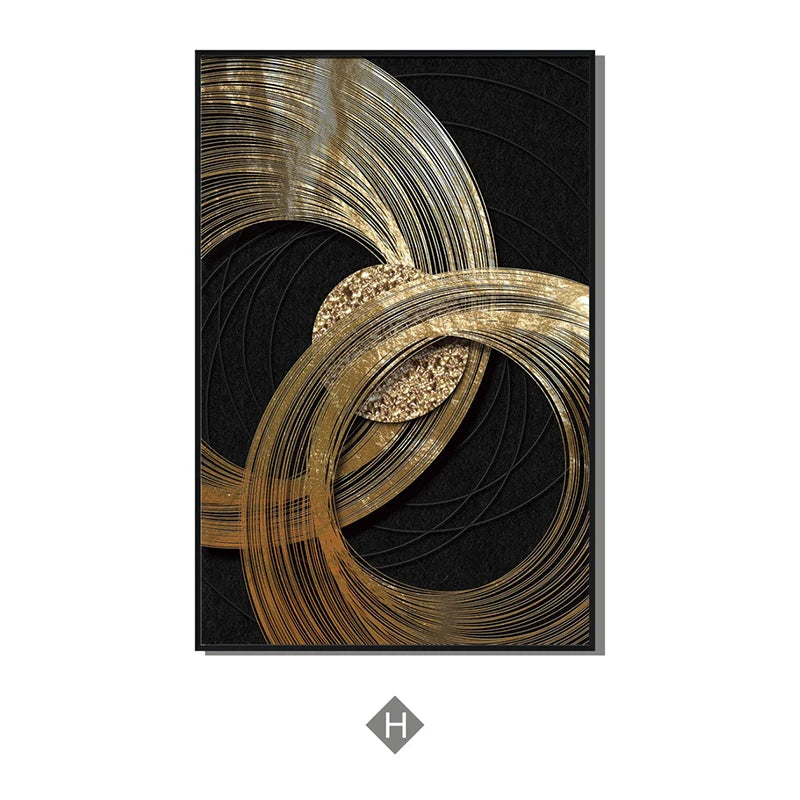 Abstract Black Golden Rings Wall Art Fine Art Canvas Prints Modern Aesthetics Pictures For Living Room Office Boutique Hotel Room Decor