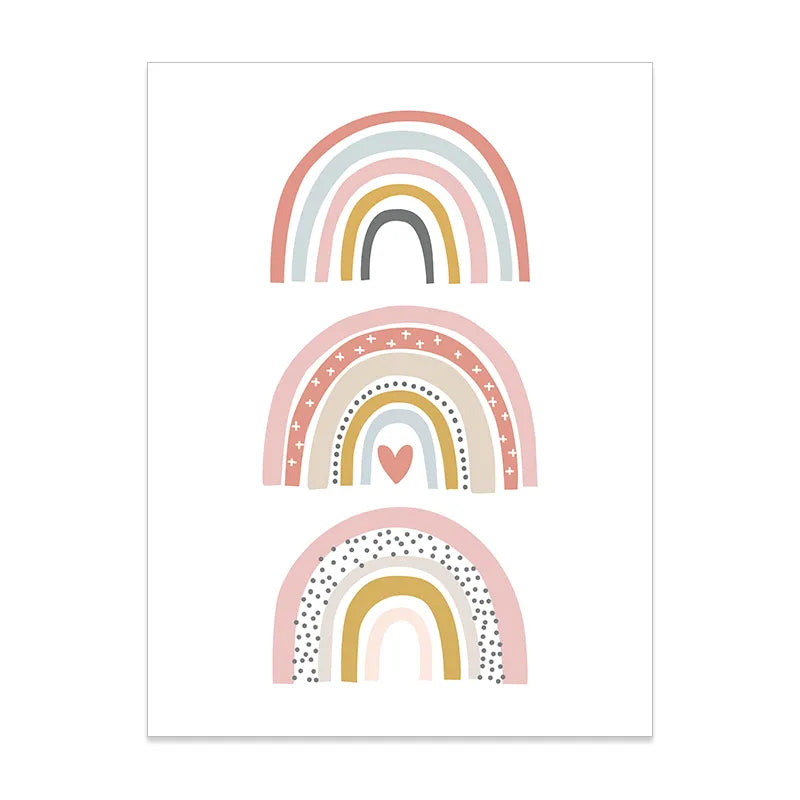 Pink Rainbow Cloud Love Hearts Personalized Baby's Name Wall Art Posters Fine Art Canvas Prints For Nursery Room Children's Bedroom Decor