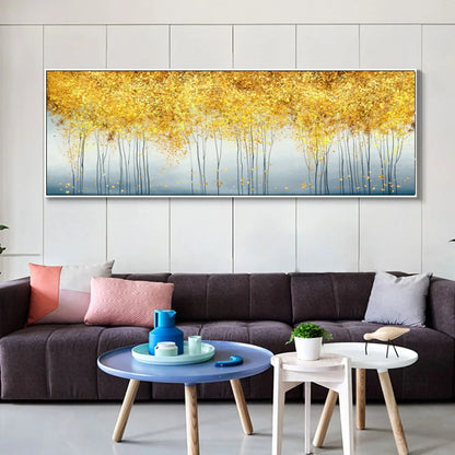 Golden Canopy Panoramic Autumn Whisper Abstract Wall Art Wide Format Fine Art Canvas Print Picture For Above The Sofa Above The Bed