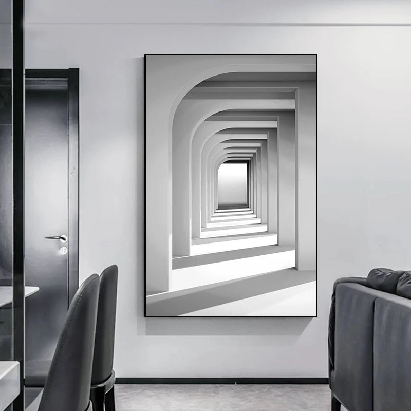 Abstract Architectural Abyss Black And White Wall Art Fine Art Canvas Prints Modern Pictures For Living Room Office Contemporary Home Decor