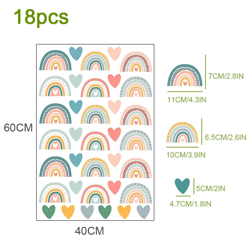 Cute Pink Rainbow Stars Nursery Wall Stickers Removable Peel & Stick Vinyl Wall Decals For Baby's Room Creative DIY Wall Decor For Girl's Room