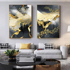 * Featured Sale * Modern Abstract Black Golden Liquid Organic Marble Wall Art Fine Art Canvas Prints For Home Office Art Decor (Set of 3)
