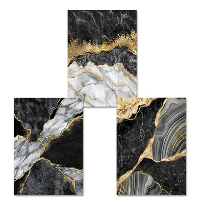 Modern Abstract Black Gray Golden Geode Marble Print Wall Art Fine Art Canvas Prints Pictures For Luxury Apartment Living Room Home Office Decor