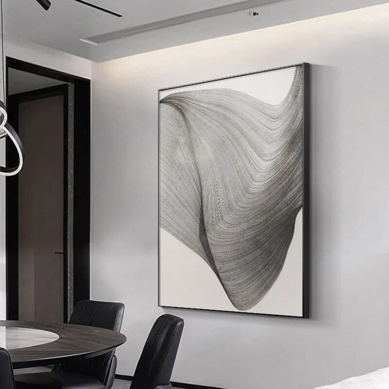 Abstract Flowing Geometry Wall Art Black White & Grey Fine Art Canvas Prints Pictures For Modern Loft Living Room Bedroom Home Office Decor