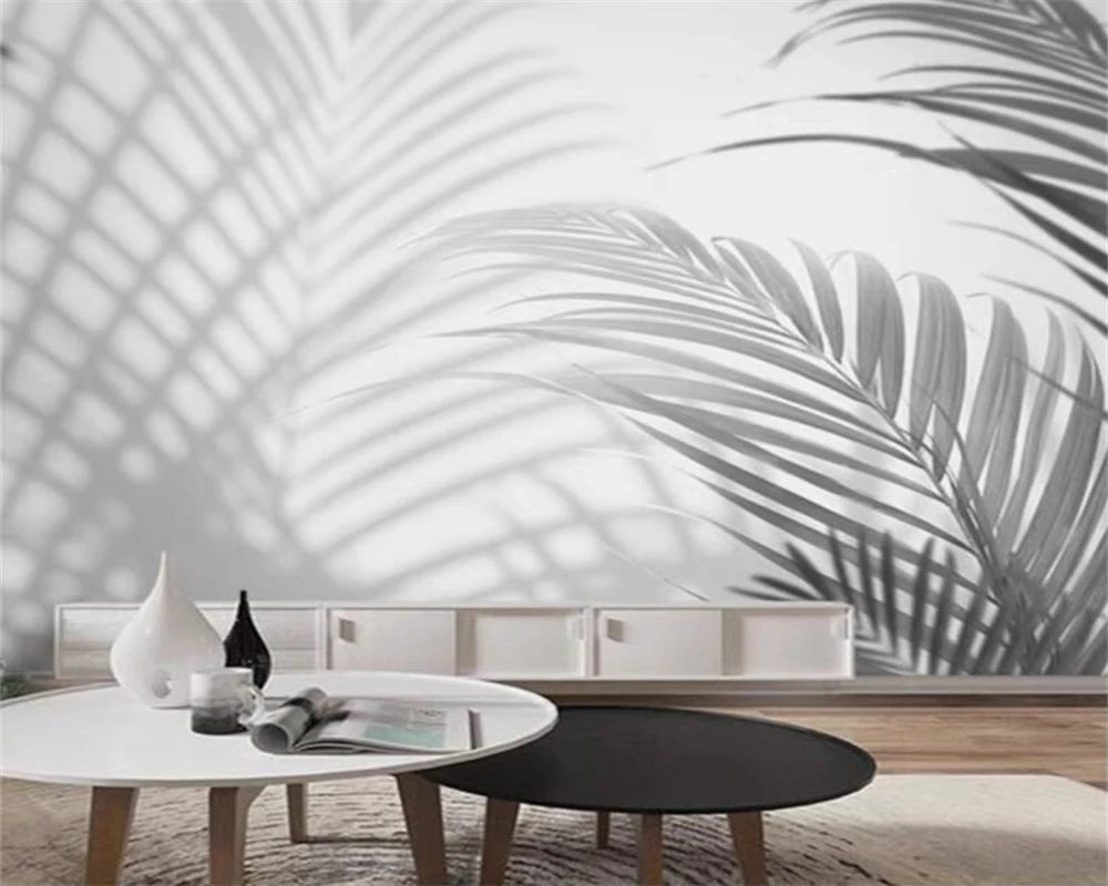 Nordic Wall Mural Black White Tropical Leaves Wall Art Wallcovering Large Sizes Wall Decor Wallpaper Big Mural For Living Room Bedroom