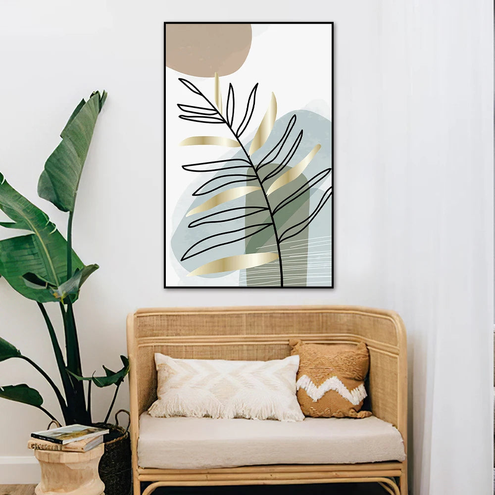 Set of 2PCS Botanical Abstract Line Art Leaves Wall Art Fine Art Canvas Prints Simple Nordic Pictures For Living Room Decor