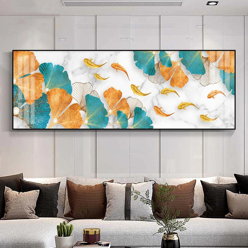 Auspicious Feng Shui Abstract Golden Fish Wall Art Fine Art Canvas Prints Wide Format Pictures For Living Room Above The Sofa Art For Above The Bed